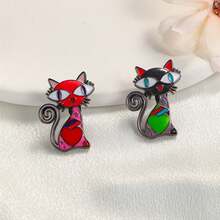 4入組獨特卡通畫貓簪,歐美風格,動物滴油搪瓷別針女裝飾品 - 個性貓咪4件式胸針 - 查看 6