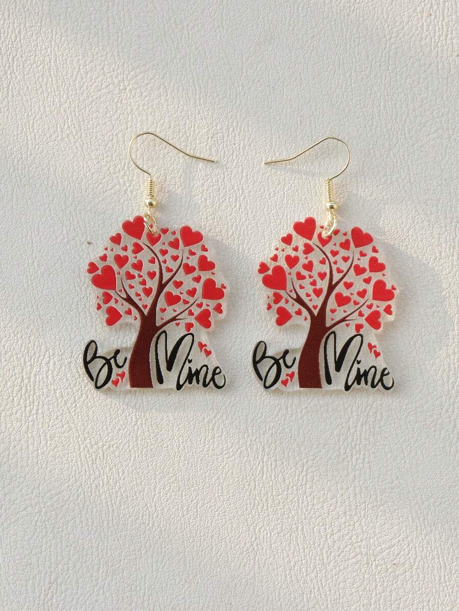 1 對情人節元素透明愛情樹壓克力吊墜耳環適合女士情侶派對 - 無色 - 查看 1