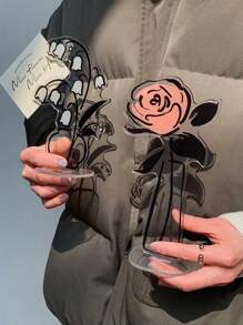 1pc Rose Message Standing Acrylic Note Holder Desktop Ornament Hand-Painted Illustration Learning Desktop Ornament High-Looking Acrylic Photo Holder Postcard Display Stand - Multicolor - View 7