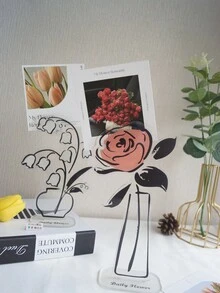 1pc Rose Message Standing Acrylic Note Holder Desktop Ornament Hand-Painted Illustration Learning Desktop Ornament High-Looking Acrylic Photo Holder Postcard Display Stand - Multicolor - View 2
