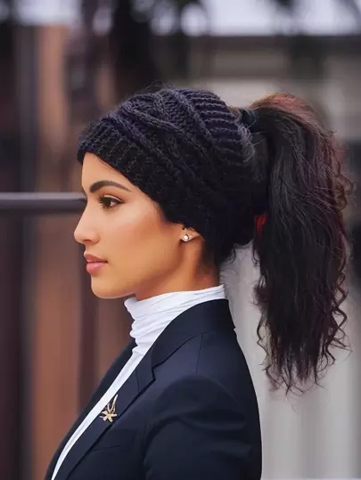 女士冬季耳暖头带钩针保暖头巾，女士冬季头带针织头带针织耳套厚耳暖器适合女士女孩穿着和运动