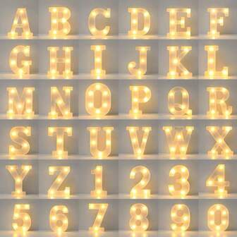 1pc White Illuminated 26 English Alphabet LED Night Light, Running Text Letter Lamp, Suitable For Wedding, Birthday, Party, Celebration, Christmas Or Home Decor, Valentine's Day, Mother's Day