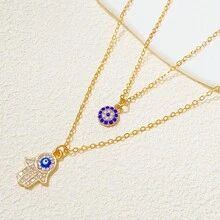 2pcs Eye Of & Multi Layered Design & Bling Rhinestone Decor Women'S Everyday Wear Necklace - Gold - View 6