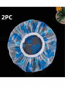 2 件装可重复使用浴帽，带松紧带，防水加厚女士沐浴帽，非常适合美发沙龙和家庭使用 - 2PC藍色 - 查看 1