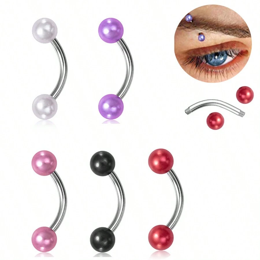 1 件不鏽鋼眉毛、嘴唇、耳朵、鼻子穿孔首飾,附珍珠珠裝飾 - 彩色 - 查看 1