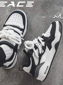 2023新款男運動鞋,透氣時尚厚底運動休閒鞋 - 黑與白 - 查看 2