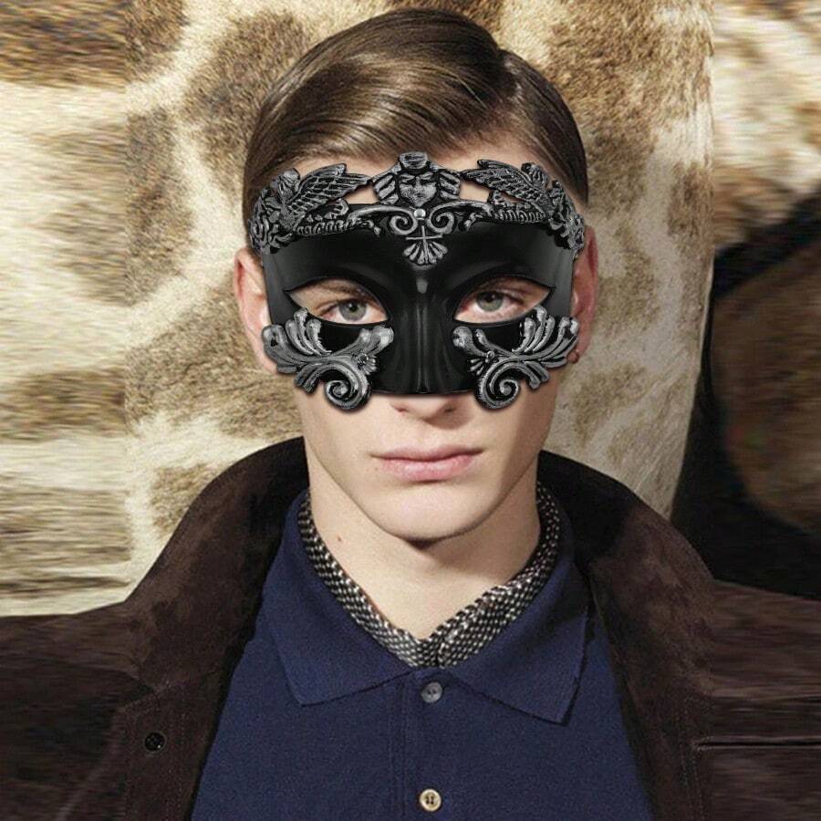 1pc Men'S Masquerade Mask For Ancient Greek, Roman, And Venetian Mythologies Themed Parties And Carnival - Silver - View 1