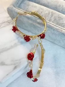 1 par de 2 pendientes de aro con rosa elegantes y dulces, adecuados para el uso diario por mujeres, San Valentín, mamá, madre, Día de la Madre, regalo