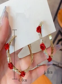 1 par de 2 pendientes de aro con rosa elegantes y dulces, adecuados para el uso diario por mujeres, San Valentín, mamá, madre, Día de la Madre, regalo
