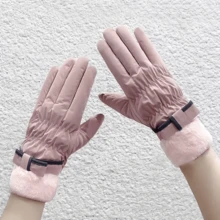 1對女式戶外冬季暖和蝴蝶結設計騎行手套，防風防濺水 - 淺粉色 - 查看 3