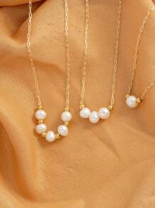 Boxed Natural Freshwater Pearl Necklace, Slightly Defective, Threaded With Spiral Pattern, Gold-Plated Low Allergy Resistant Stainless Steel For Women, Suitable For Jewelry Gifts, Valentine's Day Gifts - Multicolor - View 1