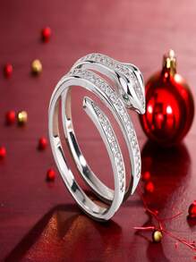 1pc Gothic Snake Ring Vintage Animal Punk Jewelry Open Adjustable Fashionable Wound Snake Shape Ring Simple Hip-Hop, With Diamonds Exuding A Superior Feel - Silver - View 6