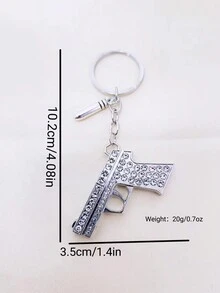Fashionable Metal Pistol-Shaped Keychain With Rhinestone Detail - White - View 4