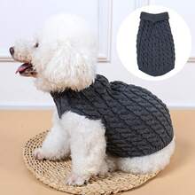 1 件寵物針織毛衣麻花圖案泰迪熊貓貓小狗衣服秋冬休閒保暖 - 灰色 - 查看 6