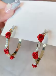 1 par de 2 pendientes de aro con rosa elegantes y dulces, adecuados para el uso diario por mujeres, San Valentín, mamá, madre, Día de la Madre, regalo