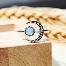 1入創意太陽&月亮設計可調式蛋白石戒指,適用於休閒、節日、派對穿著 - 玫瑰金 - 查看 3