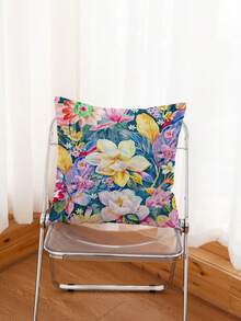 1pc Creative Abstract Hand Painted Oil Painting Style Floral & Botanical Print Throw Pillow Case In Peach Skin Fabric - Multicolor - View 4