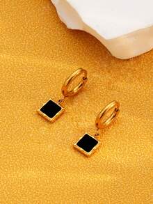 1pair Simple & Personalized Stainless Steel 18k Gold Plated Geometric Cube Pendant Decor Earrings Suitable For Women's Parties, Vacations, Parties And Daily Wear - Multicolor - View 4