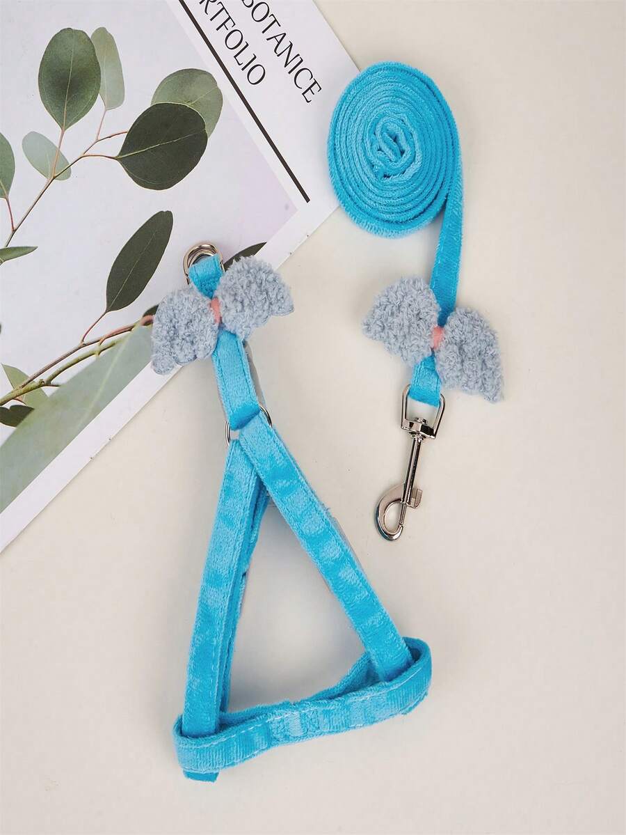 1 Correa Para Perro Con Arnés De Chaleco Con Alas De Ángel Lindo, Cuerda De Tracción Antigolpes Teddy Para Mascotas, Suministros Para Mascotas - Azul - Ver 1