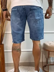 Men Denim Shorts - 中等水洗藍 - 查看 2