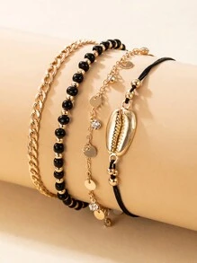 4pcs/Set Bohemia Shell Chain Anklet Sets For Women Sequins Anklet On Leg Foot Summer Beach Jewelry Gift - Multicolor - View 8