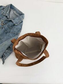 1 件純色聚酯纖維（聚酯纖維）雙把手大容量拉鍊休閒女用手提單肩手提包日常使用工作旅行 - 棕色 - 查看 4