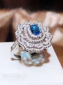 寶石高端、優雅百搭、小眾設計、開口戒指女式 - 藍色 - 查看 2