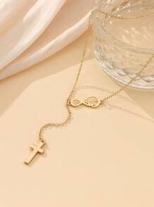 1入時尚金屬交叉＆無限符號8扣項鍊,適合女士 - 金黃色 - 查看 3