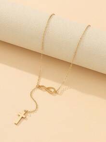 1入時尚金屬交叉＆無限符號8扣項鍊,適合女士 - 金黃色 - 查看 2
