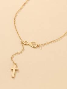 1入時尚金屬交叉＆無限符號8扣項鍊,適合女士 - 金黃色 - 查看 4