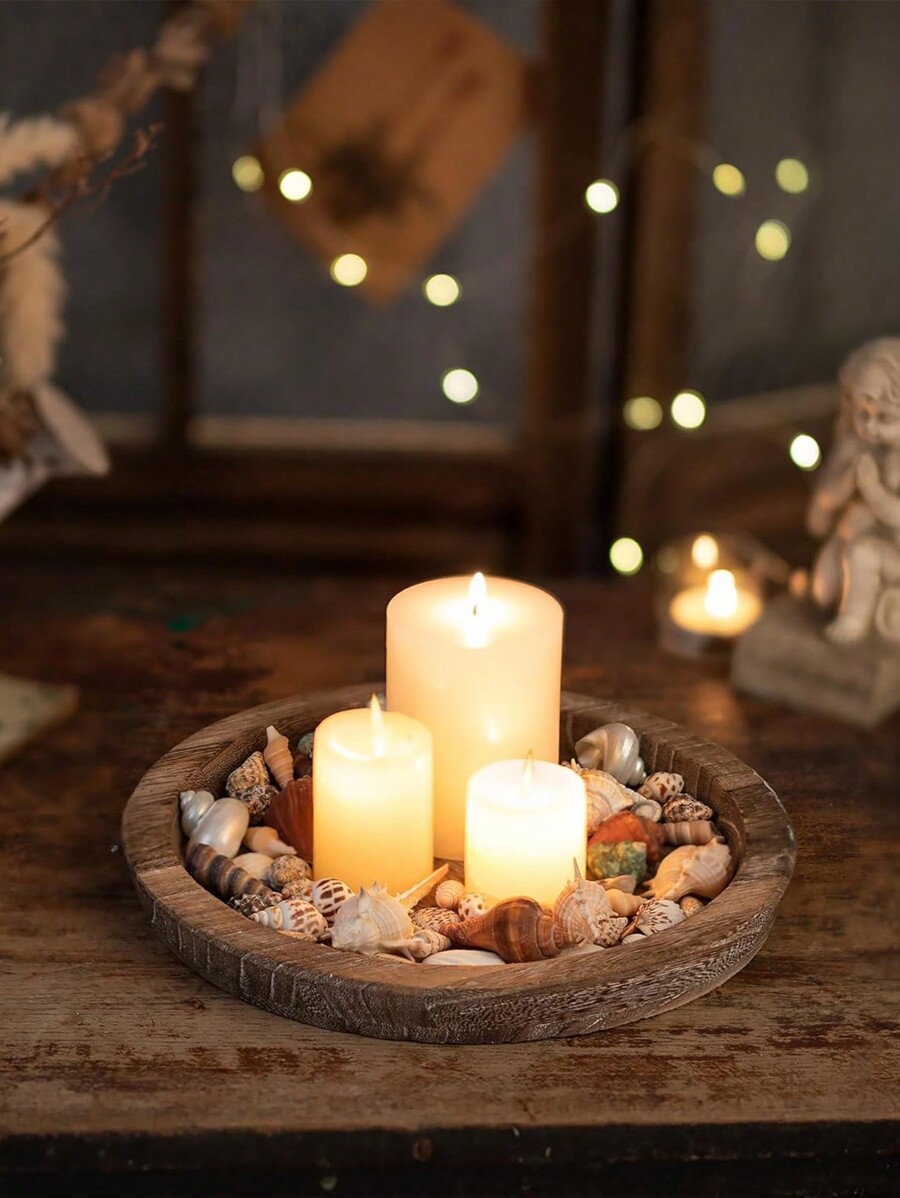 One Pack Candle Tray Holder Round Wooden Decorative Candle Tray Small