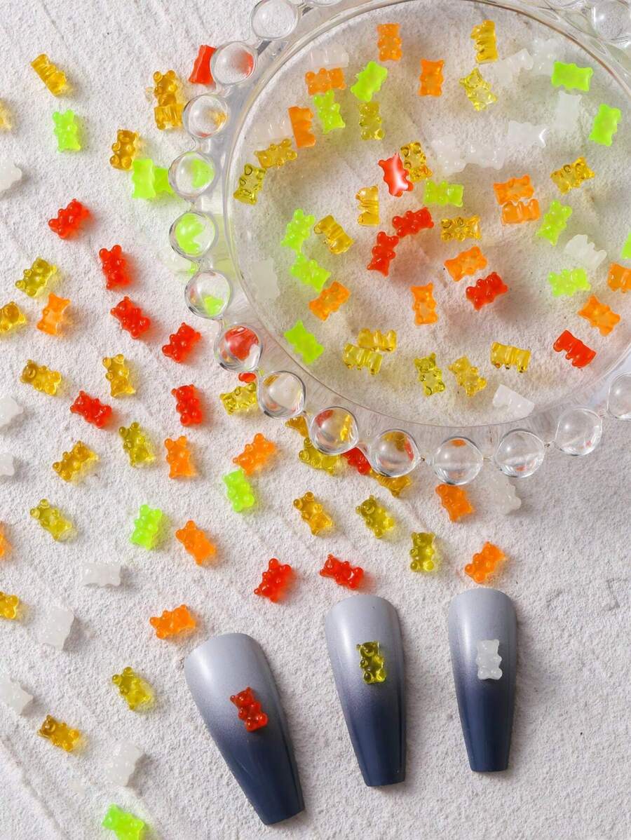 50入組Y2K馬卡龍色彩長形熊貓迷你3D可愛指尖裝飾DIY壓克力扁果汁彩色混合小卡通動物透明暖和的熊貓女孩休閒藝術美甲美容配件美甲裝飾美甲寶石美甲用品 - 彩色 - 查看 1