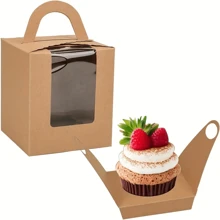 10pcs, Cupcake Boxes, Individual Cupcake Box Stand Containers With Windows And Handles, Bulk Bread Pastry Muffin Packaging Box, Gift Packaging Box - Gift Box (10 Pieces) - View 2