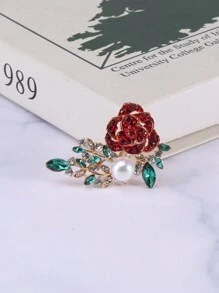 1 件鑽石、珍珠和水晶裝飾玫瑰形胸針,適合女士日常佩戴 - 彩色 - 查看 1