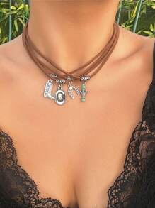 1 件西部牛仔風格多層項鍊,復古百搭頸鍊