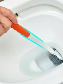 1pc Green Pp Long-Handle Toilet Brush With Suction Cup, Wall-Mounted Without Drilling, Double-Sided Bendable Head For Easy Cleaning Of Corners, Suitable For Toilets, Floor Drains, Bathroom Bathroom Decor Summer