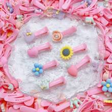 10入組可愛亮彩丙烯酸樹脂兒童髮夾，隨機風格（水果、動物、鱷魚髮夾），適合日常穿著和節日用途，是理想的禮品 - 彩色 - 查看 4