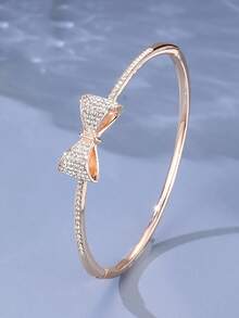 1pc Fashionable & Simple Bowknot Design Bracelet/Hand Chain, Ins Style, Niche Design, Women's Light Luxury Jewelry, Metallic Material - Rose Gold - View 1