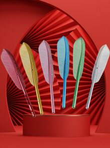 復古羽毛筆和原子筆,適合辦公室或教師獎勵文具,顏色隨機 - 彩色 - 查看 6