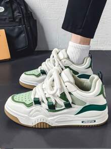 2023男士運動鞋透氣潮流百搭厚底鞋男潮鞋青少年休閒鞋男 - 白綠 - 查看 4
