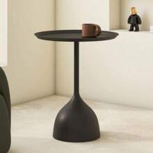 1入奶油色沙發邊桌,黑色/白色可移動咖啡桌,小型鐵藝陽台桌,輕奢轉角桌,創意側桌 - 黑色 - 查看 1