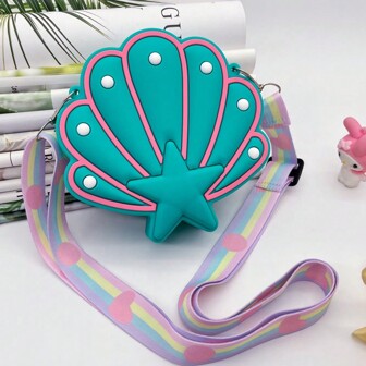 1個卡通海貝形矽膠兒童包,帶肩帶