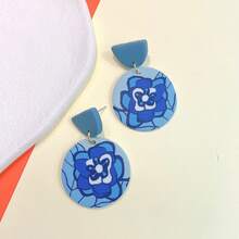 1pc Handmade Ceramic Flower-Shaped Dangle Earrings With Artistic Sense And Color Block For Summer - Flower - View 1