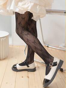 兒童網紗空心少女連身褲 (1雙裝) - 黑色 - 查看 3