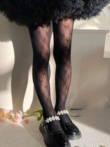 兒童網紗空心少女連身褲 (1雙裝) - 黑色 - 查看 2