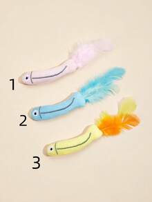 Plush Cat Toy With Real Feathers And Chicken Feathers, Three-Colored Fish-Shaped Pet Toy - Multicolor - View 2