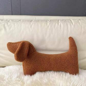 1pc Plush Lovely Warm Brown Dog Shaped Cushion Pillow, Indoor Bedroom Decorative Pillow, Four Seasons Home Decor Pillow
