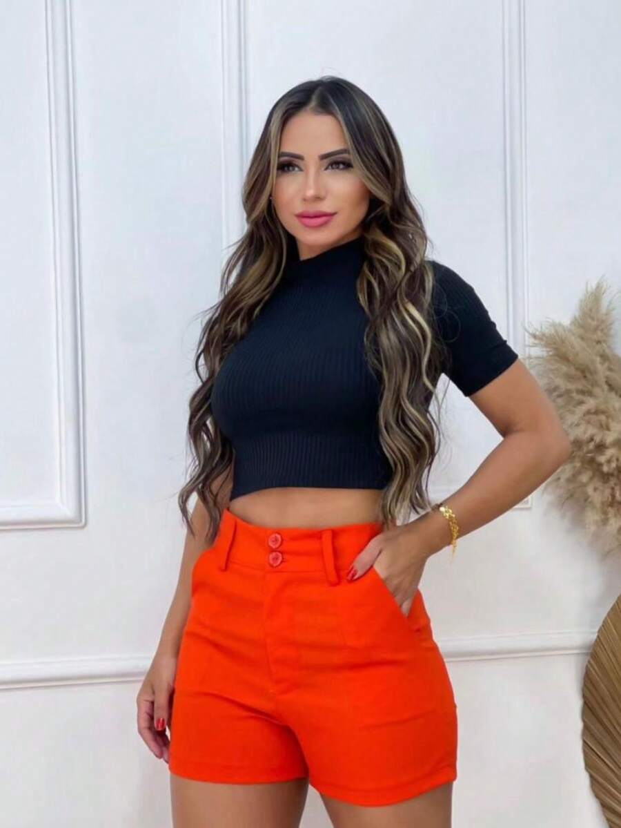 Women Shorts - 橘色 - 查看 1