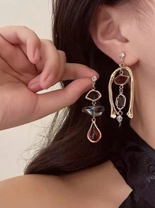 1pair Delicate & Stylish Asymmetric Asymmetrical Armlet & Earrings, Suitable For Women To Wear In Any Occasions - Gold - View 3