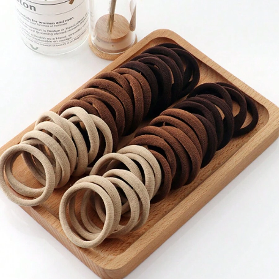 100pcs Brown Hair Ties Elastic Hair Bands Decorative Hair Accessories Set Holiday Gift For Girls Kids - Brown - View 1